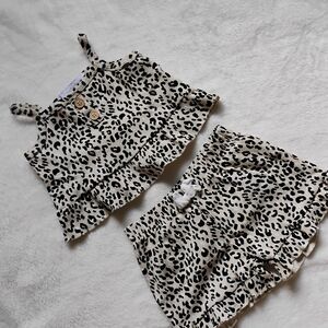 Super Cute Two Piece Summer Set | Leopard Ruffle Crop Top Shorts | 2T